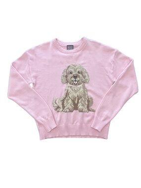 Derek Heart pink coquette whimsical golden puppy dog southern preppy sweater S